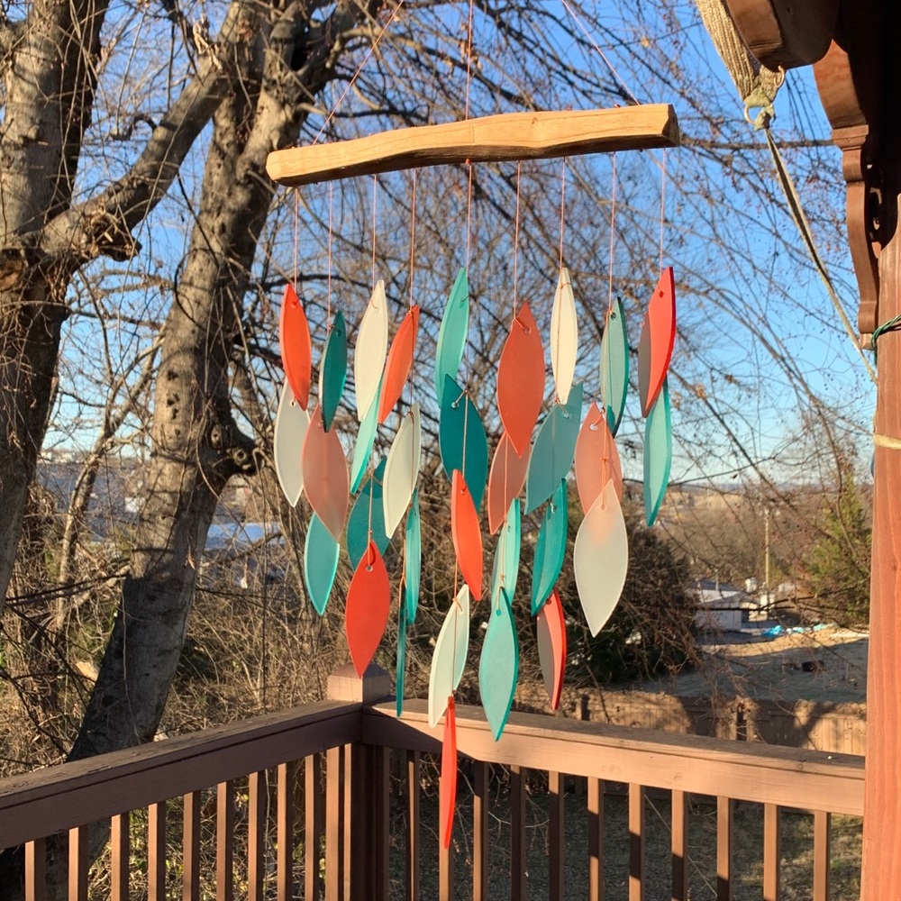 Sand Rose & Aqua Mixed Leaves 9x20 Wind Chime - Picture 7 of 11